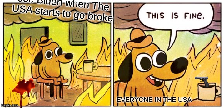 USA RN | Joe Biden when The USA starts to go broke; EVERYONE IN THE USA | image tagged in memes,this is fine | made w/ Imgflip meme maker
