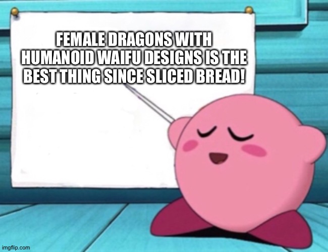 Even Kirby loves Female Dragons with Humanoid waifu designs! | FEMALE DRAGONS WITH HUMANOID WAIFU DESIGNS IS THE BEST THING SINCE SLICED BREAD! | image tagged in kirby's lesson | made w/ Imgflip meme maker