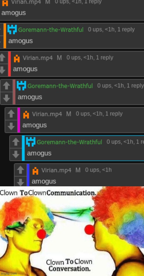 @ | image tagged in clown to clown conversation | made w/ Imgflip meme maker