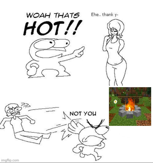 Minecraft campfire | image tagged in woah thats hot,minecraft,campfire,memes,camp,fire | made w/ Imgflip meme maker