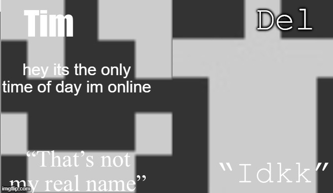 Tim and Del shared template | hey its the only time of day im online | image tagged in tim and del shared template | made w/ Imgflip meme maker