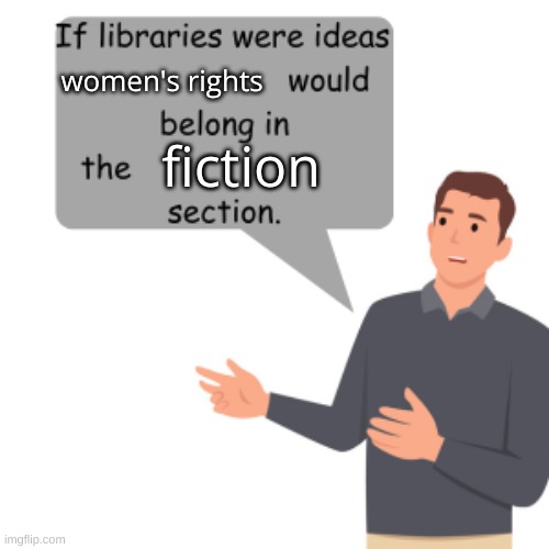 Please use this template, I made it using Canva! :D | women's rights; fiction | image tagged in if libraries where ideas x would belong in the y section | made w/ Imgflip meme maker