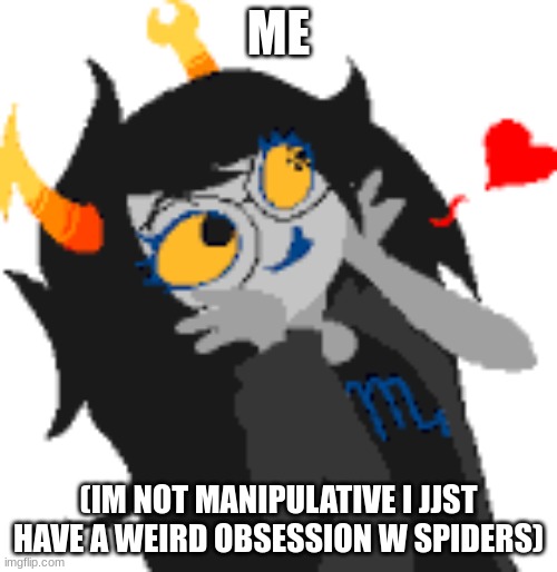 ME; (IM NOT MANIPULATIVE I JJST HAVE A WEIRD OBSESSION W SPIDERS) | image tagged in vriska | made w/ Imgflip meme maker