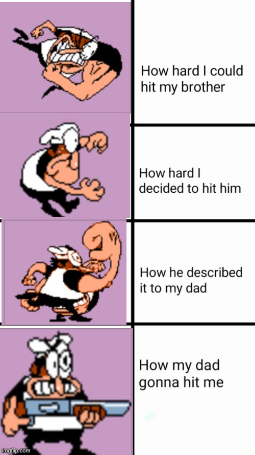 How hard I could hit my brother | image tagged in how hard i could hit my brother,pizza tower | made w/ Imgflip meme maker