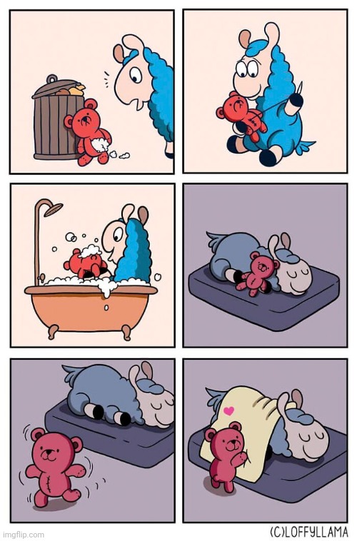 Cuddly | image tagged in cuddle,cuddles,stuffed bear,comics,comics/cartoons,bed | made w/ Imgflip meme maker