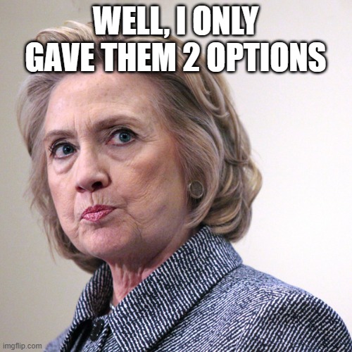 hillary clinton pissed | WELL, I ONLY GAVE THEM 2 OPTIONS | image tagged in hillary clinton pissed | made w/ Imgflip meme maker