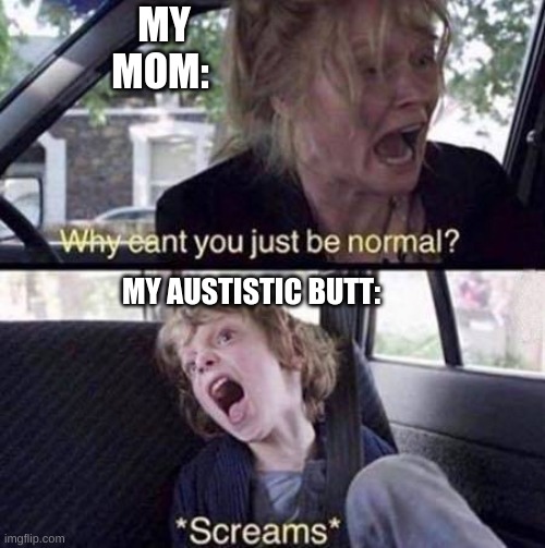 Why Can't You Just Be Normal | MY MOM:; MY AUSTISTIC BUTT: | image tagged in why can't you just be normal | made w/ Imgflip meme maker