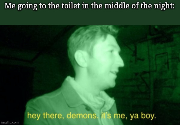 Hey There Demons, Its Me Ya Boy | Me going to the toilet in the middle of the night: | image tagged in hey there demons its me ya boy | made w/ Imgflip meme maker