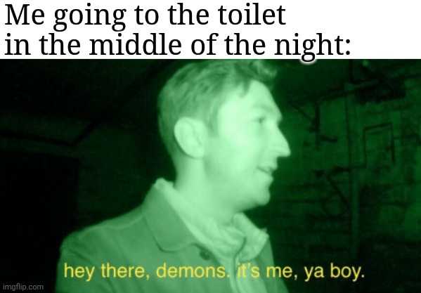 Hey There Demons, Its Me Ya Boy | Me going to the toilet in the middle of the night: | image tagged in hey there demons its me ya boy | made w/ Imgflip meme maker