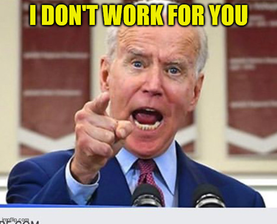 Joe Biden no malarkey | I DON'T WORK FOR YOU | image tagged in joe biden no malarkey | made w/ Imgflip meme maker