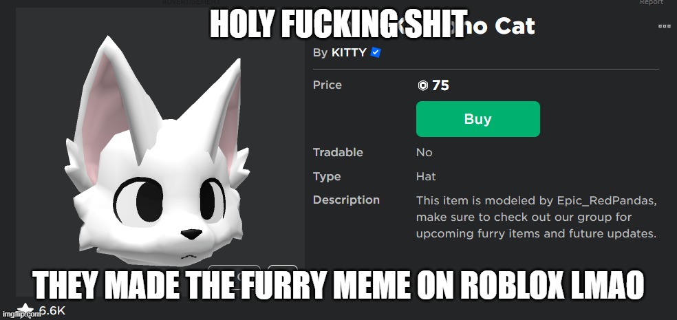i like kissing girls dont i | HOLY FUCKING SHIT; THEY MADE THE FURRY MEME ON ROBLOX LMAO | made w/ Imgflip meme maker