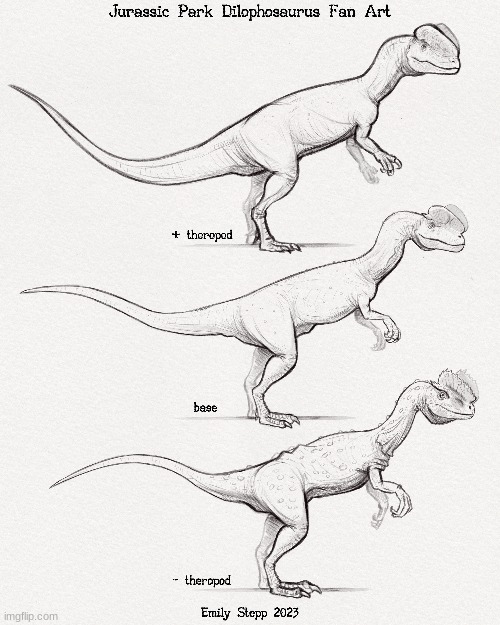 Jurassic Park Dilophosaurus DNA Variants (Art by EmilyStepp) | image tagged in jurassic park,jurassic world,dinosaur,fan art | made w/ Imgflip meme maker