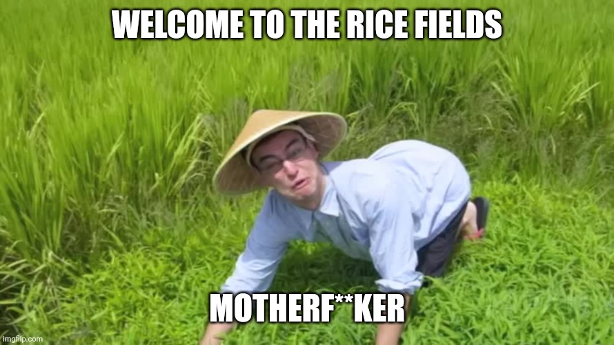 WELCOME TO THE RICE FIELDS | WELCOME TO THE RICE FIELDS MOTHERF**KER | image tagged in welcome to the rice fields | made w/ Imgflip meme maker