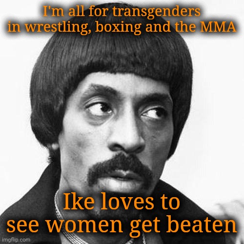 When woman abuser Ike Turner agrees with your position, you might want to rethink it. | I'm all for transgenders in wrestling, boxing and the MMA; Ike loves to see women get beaten | image tagged in ike turner,democrat scumbags,woman beater,abuser,lifelong democrat | made w/ Imgflip meme maker