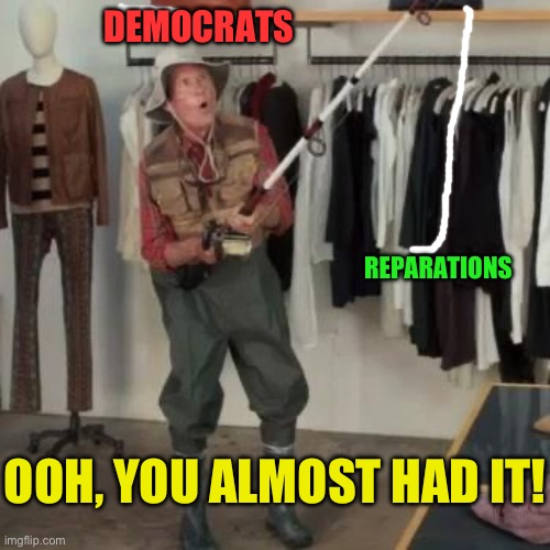 Another false promise to keep you voting democrat | DEMOCRATS; REPARATIONS; OOH, YOU ALMOST HAD IT! | image tagged in you almost had it,immigrants are getting all the money,not you,keep promising it until the election,whamo,rug pulled | made w/ Imgflip meme maker