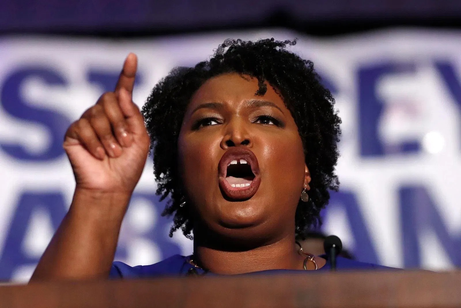 Stacey Abrams shouting Blank Meme Template