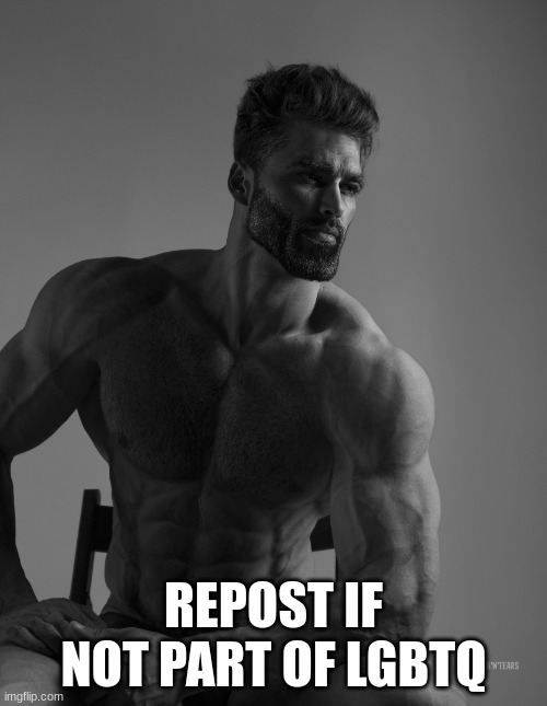 Giga Chad | REPOST IF NOT PART OF LGBTQ | image tagged in giga chad | made w/ Imgflip meme maker