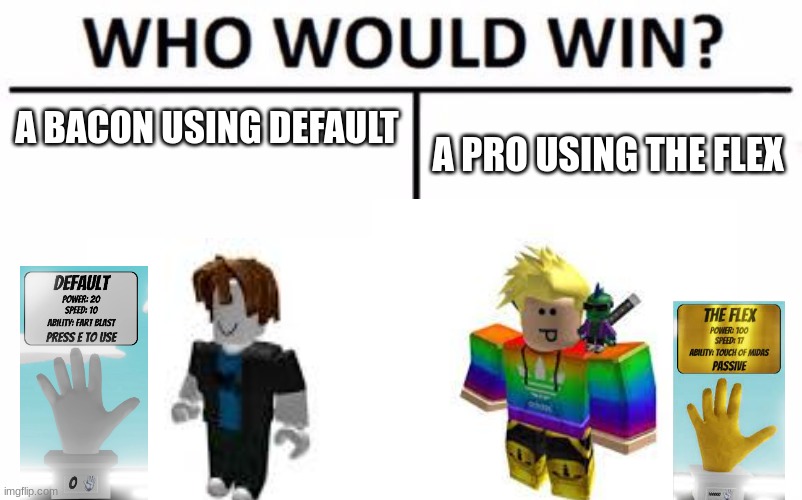Who Would Win? | A BACON USING DEFAULT; A PRO USING THE FLEX | image tagged in memes,who would win | made w/ Imgflip meme maker