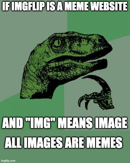 Smort | IF IMGFLIP IS A MEME WEBSITE; AND "IMG" MEANS IMAGE; ALL IMAGES ARE MEMES | image tagged in memes,philosoraptor | made w/ Imgflip meme maker