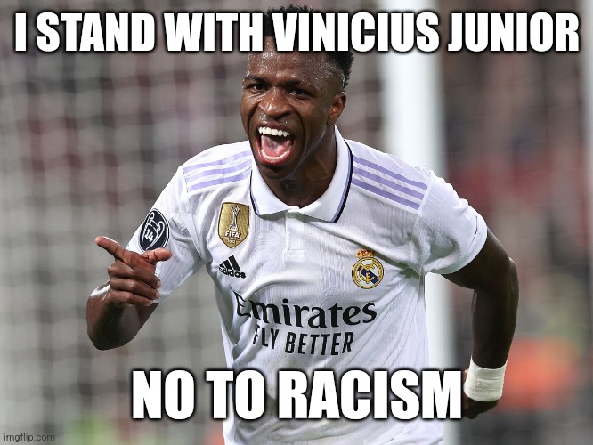 I'm with you fella | I STAND WITH VINICIUS JUNIOR; NO TO RACISM | image tagged in no to racism,vinicius junior,real madrid,futbol | made w/ Imgflip meme maker