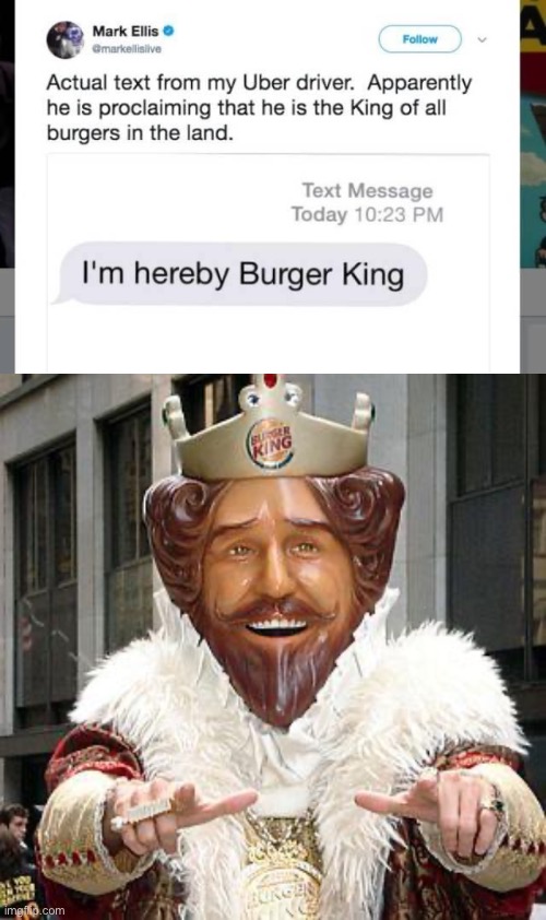 Burger King | image tagged in burger king,the king,uber,text | made w/ Imgflip meme maker