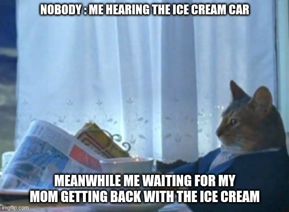 ICE CREAM CAR | NOBODY : ME HEARING THE ICE CREAM CAR; MEANWHILE ME WAITING FOR MY MOM GETTING BACK WITH THE ICE CREAM | image tagged in memes,i should buy a boat cat | made w/ Imgflip meme maker