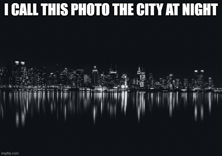 black city screen | I CALL THIS PHOTO THE CITY AT NIGHT | image tagged in black city screen | made w/ Imgflip meme maker