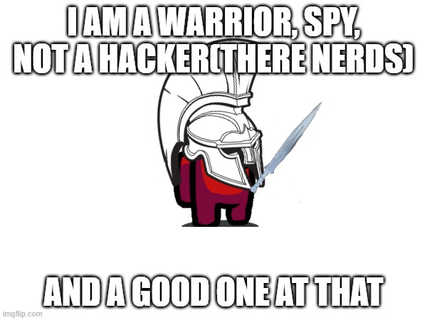 Mercenary for hire( 1000 gold coins ) | I AM A WARRIOR, SPY, NOT A HACKER(THERE NERDS); AND A GOOD ONE AT THAT | image tagged in mercenary | made w/ Imgflip meme maker