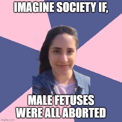 IMAGINE SOCIETY IF, MALE FETUSES WERE ALL ABORTED | image tagged in feminist | made w/ Imgflip meme maker