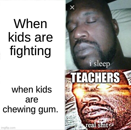 Sleeping Shaq | When kids are fighting; TEACHERS; when kids are chewing gum. | image tagged in memes,sleeping shaq,school,unhelpful high school teacher | made w/ Imgflip meme maker