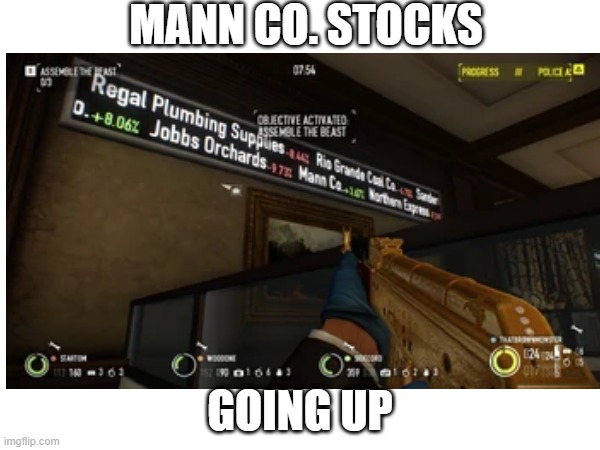 Invest now | MANN CO. STOCKS; GOING UP | image tagged in tf2,payday 2,memes,gaming | made w/ Imgflip meme maker