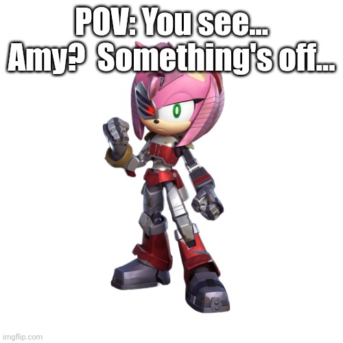 Not my OC, credit to Netflix, Sega, and everyone who worked on Sonic Prime | POV: You see... Amy?  Something's off... | image tagged in rusty rose | made w/ Imgflip meme maker