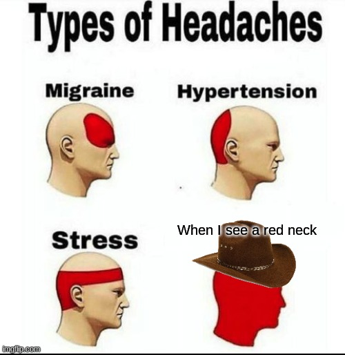 Red necks | When I see a red neck | image tagged in types of headaches meme | made w/ Imgflip meme maker