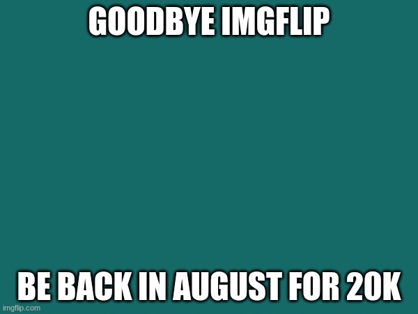 bye | GOODBYE IMGFLIP; BE BACK IN AUGUST FOR 20K | image tagged in enjoy,summer,bye | made w/ Imgflip meme maker
