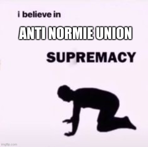 those normies are disgusting and its my life mission to spread the word of memes! | ANTI NORMIE UNION | image tagged in i believe in supremacy | made w/ Imgflip meme maker