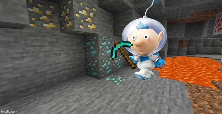 Alph goes mining for diamonds!!! | image tagged in alph,pikmin,minecraft,diamonds | made w/ Imgflip meme maker