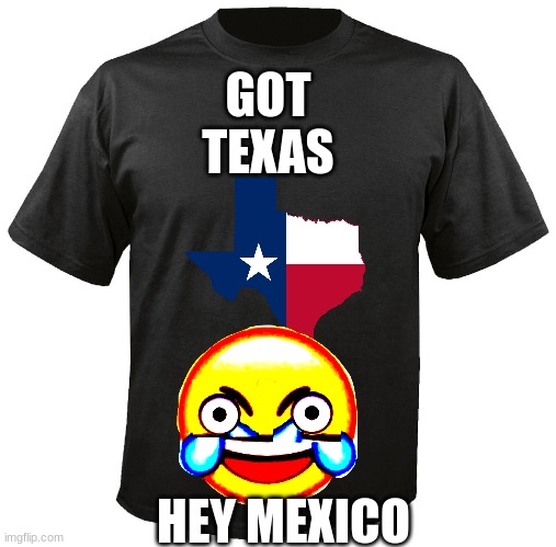 youve heard of the got milk shirt right | GOT TEXAS; HEY MEXICO | image tagged in blank t-shirt | made w/ Imgflip meme maker