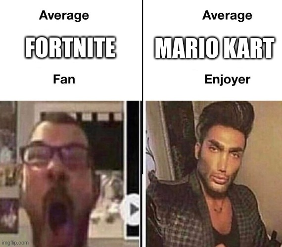 Average Fan vs. Average Enjoyer | MARIO KART; FORTNITE | image tagged in average fan vs average enjoyer | made w/ Imgflip meme maker
