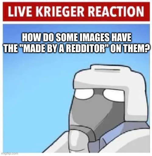 Live Krieger Reaction | HOW DO SOME IMAGES HAVE THE "MADE BY A REDDITOR" ON THEM? | image tagged in live krieger reaction | made w/ Imgflip meme maker