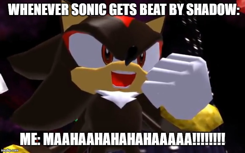 Whenever Sonic gets beat by Shadow: | WHENEVER SONIC GETS BEAT BY SHADOW:; ME: MAAHAAHAHAHAHAAAAA!!!!!!!! | image tagged in ow the edge lmao,sonic the hedgehog,shadow the hedgehog,laughing | made w/ Imgflip meme maker