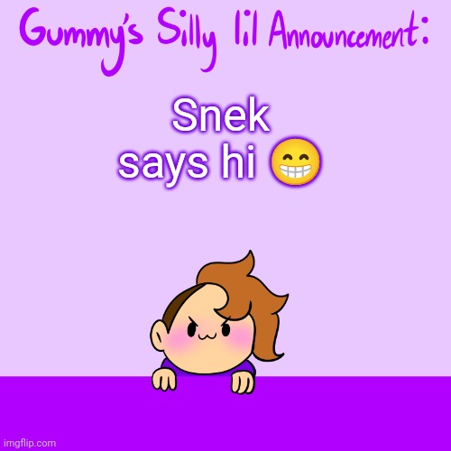 They wanted me to let y'all know they miss you | Snek says hi 😁 | image tagged in silly lil announcment | made w/ Imgflip meme maker