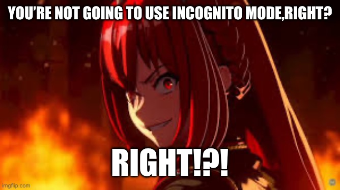 Average incognito mode user: | YOU’RE NOT GOING TO USE INCOGNITO MODE,RIGHT? RIGHT!?! | image tagged in fire emblem,games,incognito | made w/ Imgflip meme maker