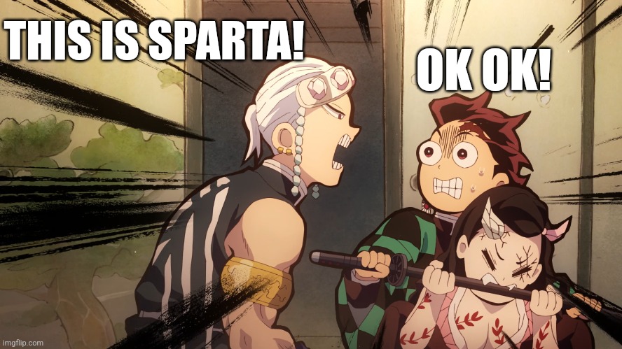 THIS IS SPARTA! OK OK! | image tagged in demon slayer | made w/ Imgflip meme maker