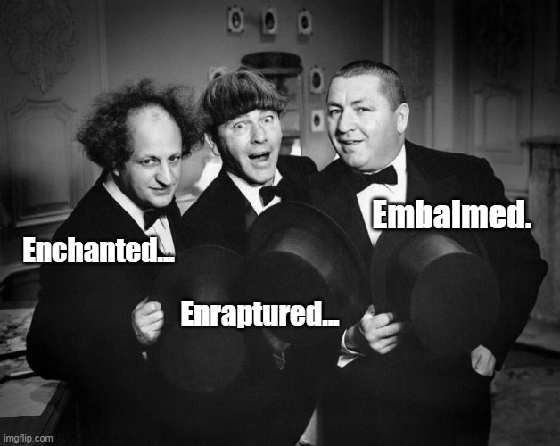 Three Stooges | Embalmed. Enchanted... Enraptured... | image tagged in three stooges,funny meme | made w/ Imgflip meme maker