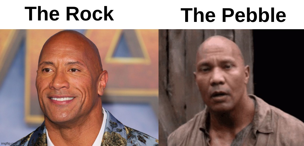 Bruh | The Rock; The Pebble | image tagged in memes,funny,ripoff,the rock,pebble,front page plz | made w/ Imgflip meme maker