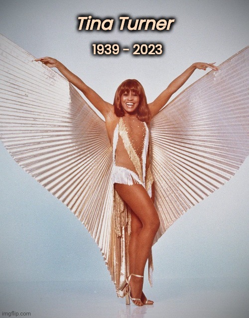The Queen of Rock and Roll | 1939 - 2023; Tina Turner | image tagged in tina turner,rest in peace,rock and roll,rhythm and blues,soul,angel | made w/ Imgflip meme maker