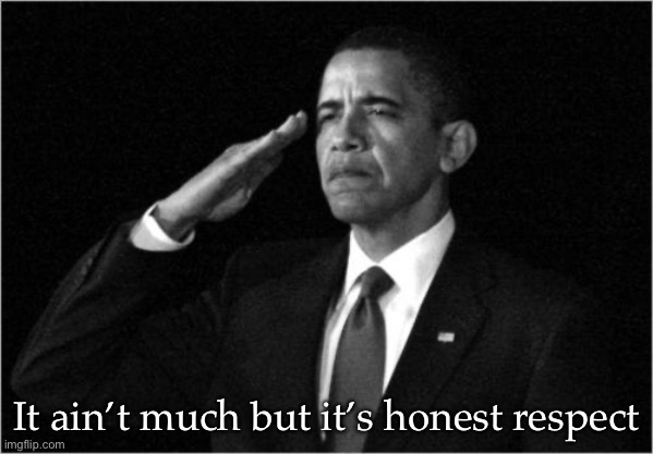 Respect | It ain’t much but it’s honest respect | image tagged in obama-salute | made w/ Imgflip meme maker