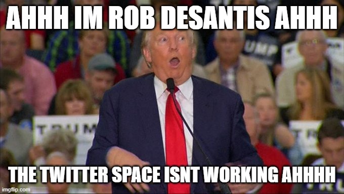 Meatball Desantis | AHHH IM ROB DESANTIS AHHH; THE TWITTER SPACE ISNT WORKING AHHHH | image tagged in desantis,trump,gop,election 2024 | made w/ Imgflip meme maker