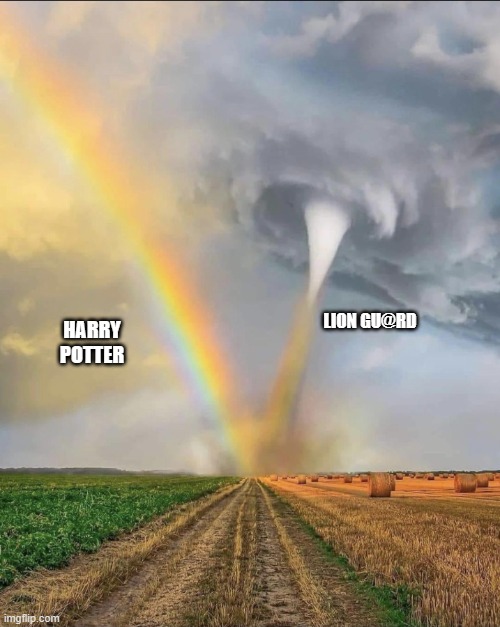 Rainbow vs. Tornado | LION GU@RD; HARRY POTTER | image tagged in rainbow vs tornado | made w/ Imgflip meme maker