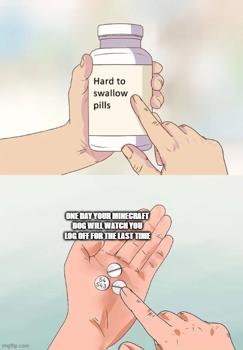 Hard To Swallow Pills Meme | ONE DAY YOUR MINECRAFT DOG WILL WATCH YOU LOG OFF FOR THE LAST TIME | image tagged in memes,hard to swallow pills | made w/ Imgflip meme maker